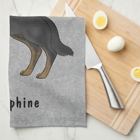 Bi-Black Duitse herder hond en aangepaste naam gri Theedoek (Quarter Fold)