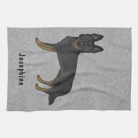 Bi-Black Duitse herder hond en aangepaste naam gri Theedoek (Horizontaal)