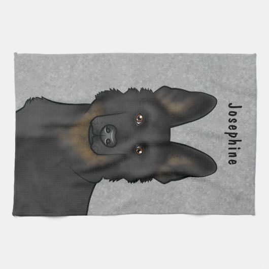 Bi-Black Duitse Herder Hond Hoofd En Naam Grijs Theedoek (Horizontaal)