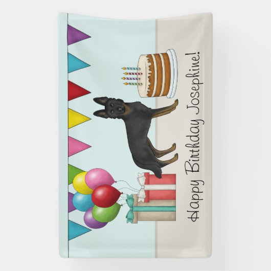 Bi-Black Duitse Herder Kleurrijke Gelukkige Verjaa Spandoek (Verticaal)