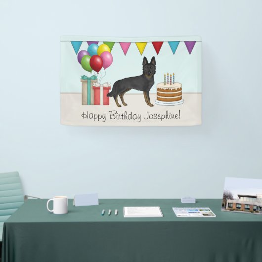 Bi-Black Duitse Herder Kleurrijke Gelukkige Verjaa Spandoek (Beurs)
