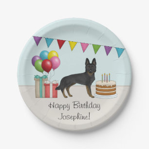 Bi-Black Duitse Herdershond Kleurrijke Verjaardag Papieren Bordje