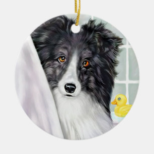 Bi Black Sheltie Bath Keramisch Ornament
