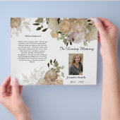 Bi-Fold Crème Bruine Pioen Rouwprogramma  Flyer (Hand)