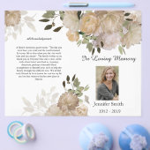 Bi-Fold Crème Bruine Pioen Rouwprogramma  Flyer (Enkel)