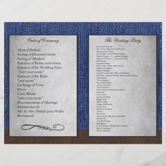 Bi Fold Denim Western Mariage Cérémonie Programmes (Devant)