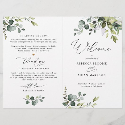 Bi-Fold Elegant Greenery Wedding Programme (Voorkant)