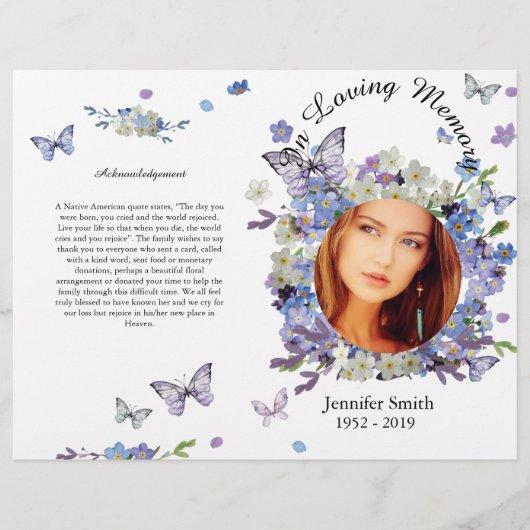 Bi-Fold Paars vergeet me geen begrafenisprogramma Flyer (Voorkant)