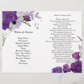 Bi-Fold Paarse Rozen Uitvaartprogramma Flyer (Achterkant)