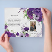 Bi-Fold Paarse Rozen Uitvaartprogramma Flyer (Hand)
