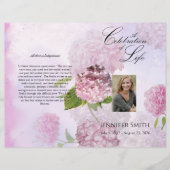Bi-Fold Pink Hydrangeas Funeral Programme Flyer (Voorkant)