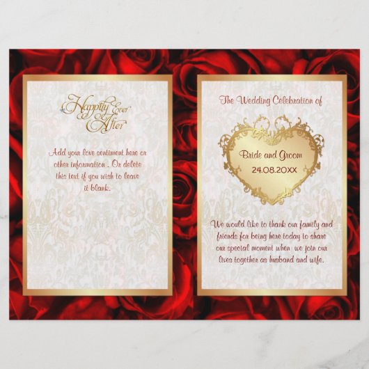 Bi-Fold Red Rose Floral Wedding Programme (Achterkant)