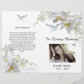 Bi-Fold White Orchids Hummingbird Funeral Programm Flyer (Voorkant)