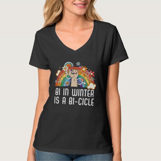 Bi In Winter Is A Bi cicle Bisexual Rainbow Pride  T-shirt (Voorkant)