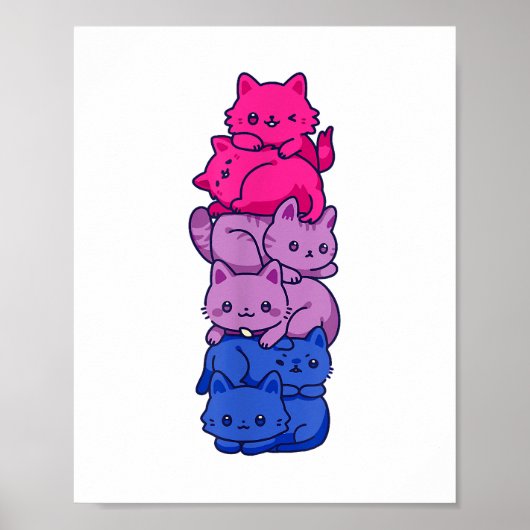 Bi Pride Cat LGBT Bisexual Flag Cute Kawaii Cats P Poster (Voorkant)