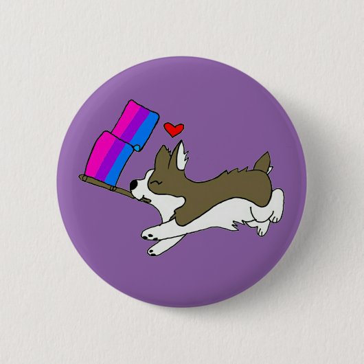 Bi Pride Corgi Pin Ronde Button 5,7 Cm (Voorkant)