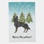 Bi-zwart Duits Herder Winterbos met tekst Theedoek (Verticaal)