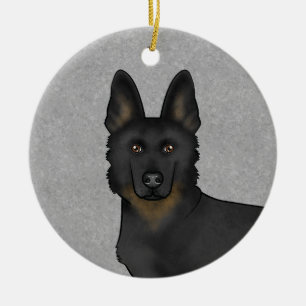 Bi-zwart Duitse Herdershond Cartoon Hondenkop Grij Keramisch Ornament