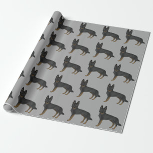 Bi-zwarte Duitse herder Cartoonhondpatroon Grijs Cadeaupapier
