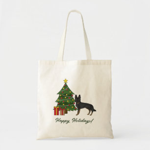 Bi-zwarte Duitse herder en groene kerstboom Tote Bag