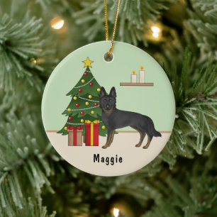 Bi-zwarte Duitse Herdershond Kerstboom Keramisch Ornament