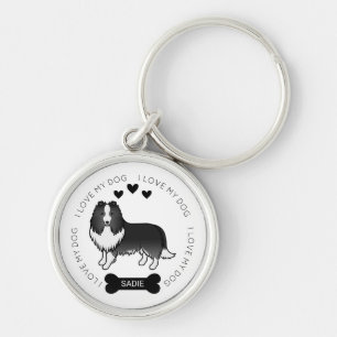 Bi-zwarte Shetland Sheepdog Cartoon Hond Love & Na Sleutelhanger