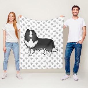 Bi-zwarte Shetland Sheepdog Cartoon Hond & Pootjes Fleece Deken