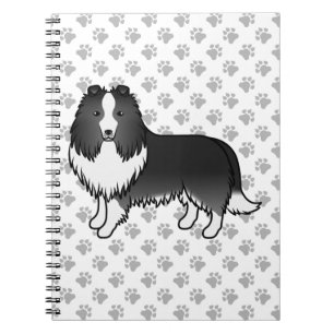 Bi-zwarte Shetland Sheepdog Cartoon Hond & Pootjes Notitieboek