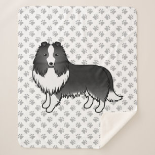 Bi-zwarte Shetland Sheepdog Cartoon Hond & Pootjes Sherpa Deken