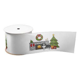 Bi-zwarte Shetland Sheepdog Hond In Een Kerst Kame Lint