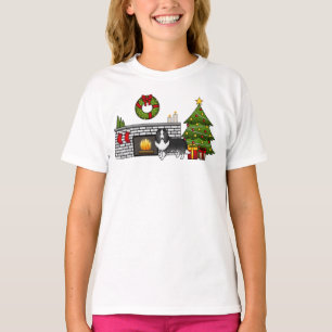 Bi-zwarte Shetland Sheepdog Hond In Een Kerst Kame T-shirt