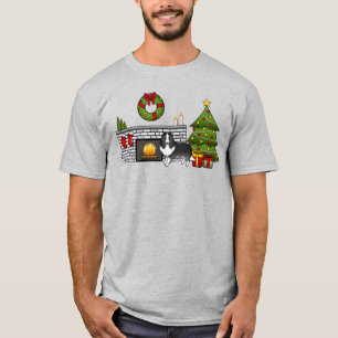 Bi-zwarte Shetland Sheepdog Hond In Een Kerst Kame T-shirt