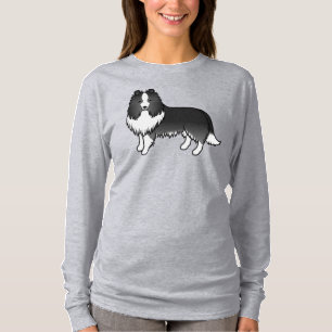 Bi-zwarte Shetland Sheepdog Schattige Cartoon Hond T-shirt