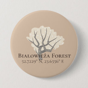 Białowieża Forest Latitude & Longitude Ronde Button 7,6 Cm
