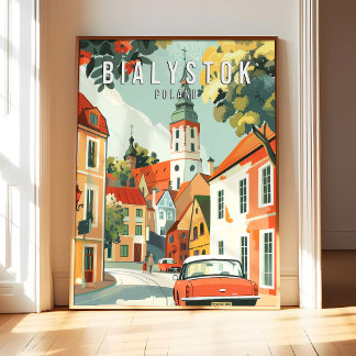 Bialystok Polen Poster Kunstprint, Stad Retro Vint