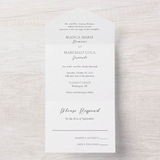 Bianca Elegant Wedding All In One Uitnodiging (Binnen)