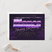 Bianca Nom Prénom lila retro Carte Anniversaire (Devant/Arrière en situation)