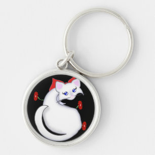Bianca Toon Kat met Red Flowers Sleutelhanger