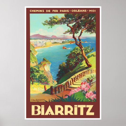 Biarritz France vintage reis 25x37 Poster (Voorkant)