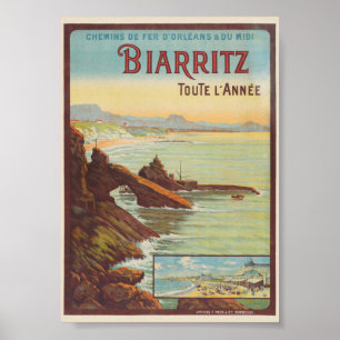 Biarritz toute l'année France Affiche Vintage 1914