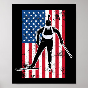 Biathlon American Flag 2 USA Gift - Biathlon Team Poster