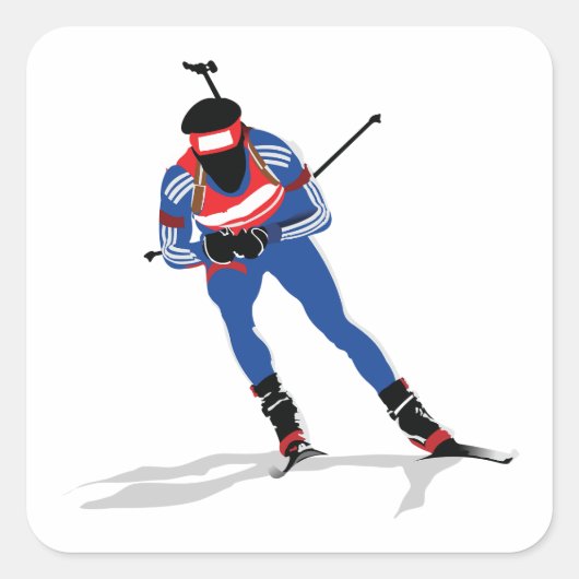 Biatlon Skiër Wintersport Atleet in actie Vierkante Sticker (Voorkant)