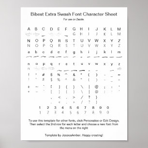 Bibest Extra Swash Font Karakter Blad voor Zazzle Poster