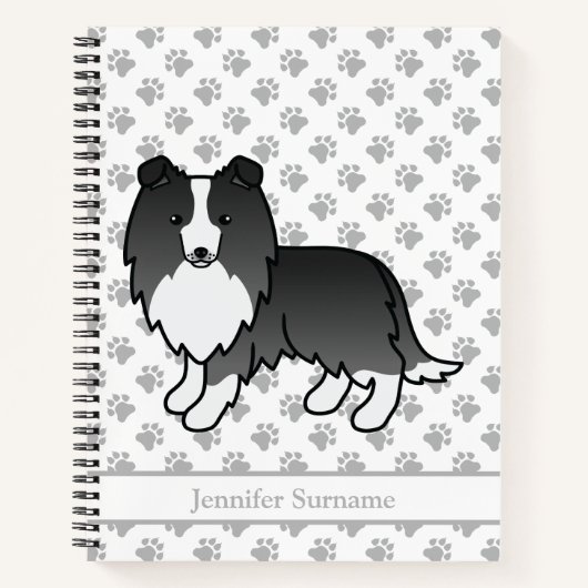 BiBlack Shetland Sheepdog Dog & Custom Text Notitieboek (Voorkant)