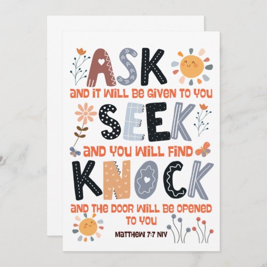 Bible de carte d'écriture Matthieu 7:7 (Devant / Derrière)