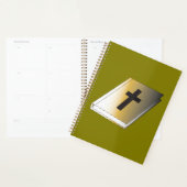 Bible Sainte dorée avec Croix Noire Religieuse (Devant avec enveloppe)