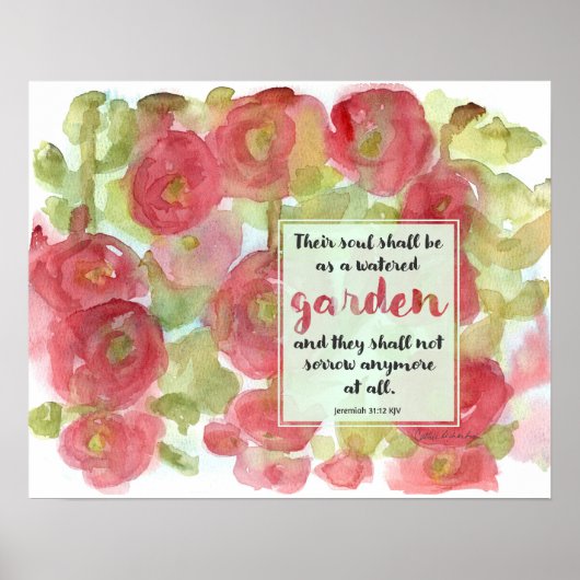 Bible Scripture Jeremiah Pink Hollyhocks Garden Poster (Voorkant)