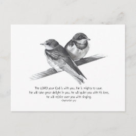 BIBLE TEKST: ZEPHANIAH: VOGELS IN PENCIL BRIEFKAART