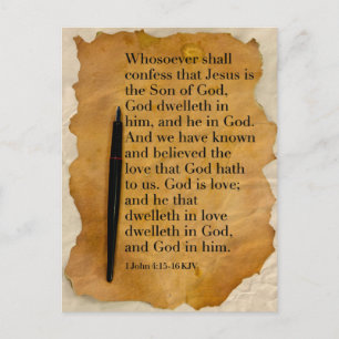 Bible Verse 1 Jean 4:15-16 KJV Carte postale