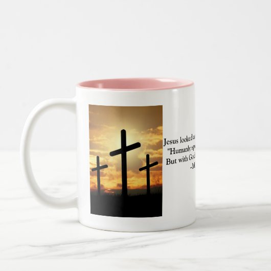 Bible Verse Coffee Mug Pink - Matthew 19:26 (Gauche)